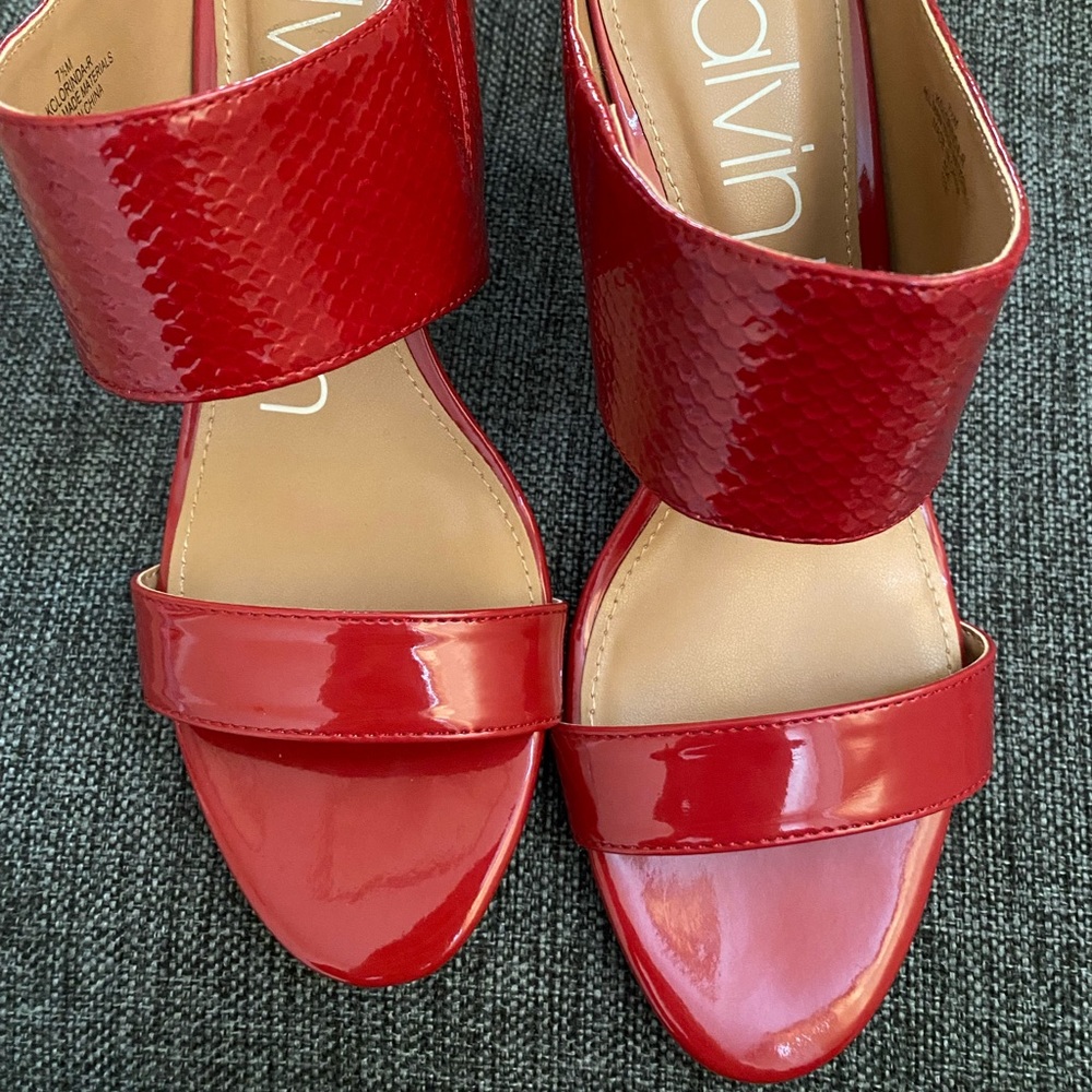 Calvin Klein Lorinda Snakeskin-Embossed Sandals